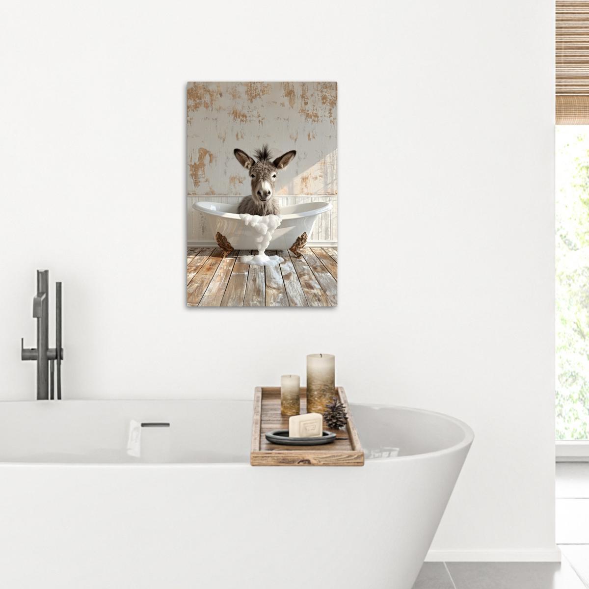 LEINWANDBILD Esel - Tiere - Badewanne - Schaumstoff Wanddeko 40x60 cm - Weiß, Textil (40/60cm) - MuchoWow