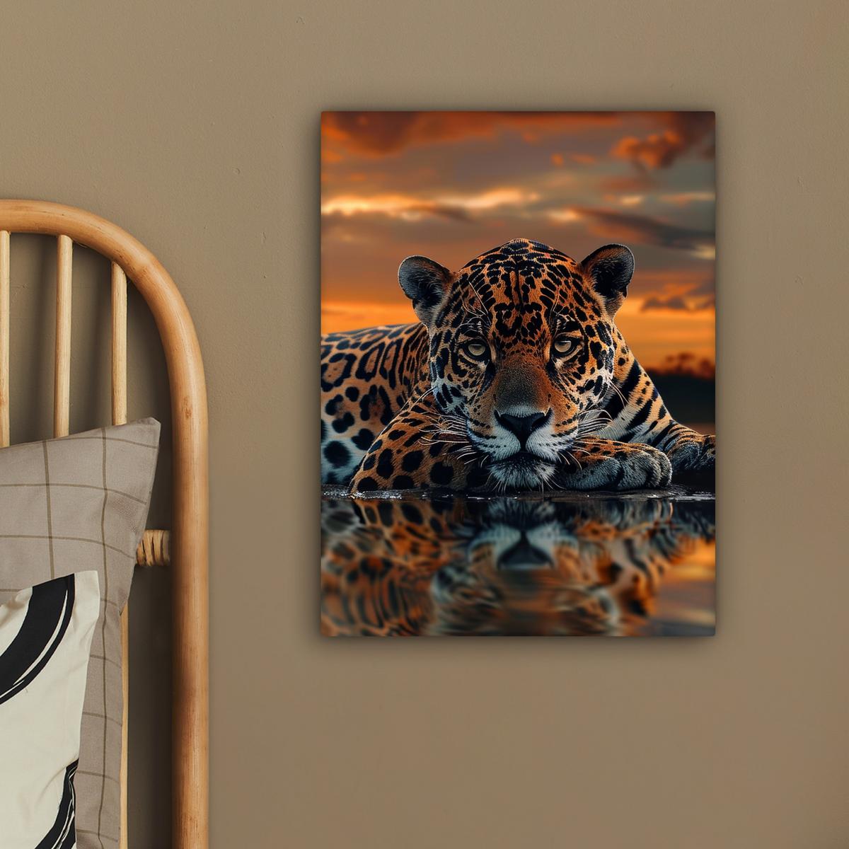 LEINWANDBILD Natur - Leopard - Tier - Sonnenuntergang - Modern Room Decor 30x40 cm - Orange, Textil (30/40cm) - MuchoWow