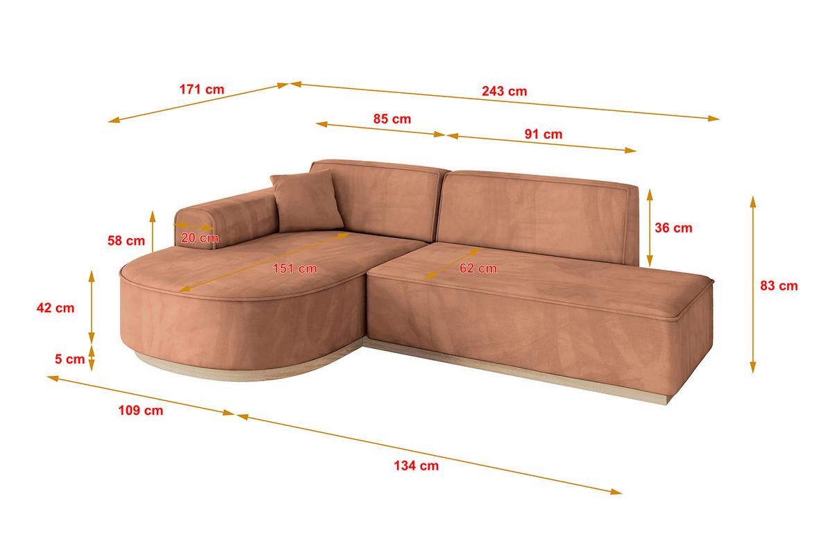 ECKSOFA Ottomane Links ARRIO-L1 - 243x171x83 cm Apricot - Koralle, Holzwerkstoff/Textil (243/171cm) - ALTDECOR