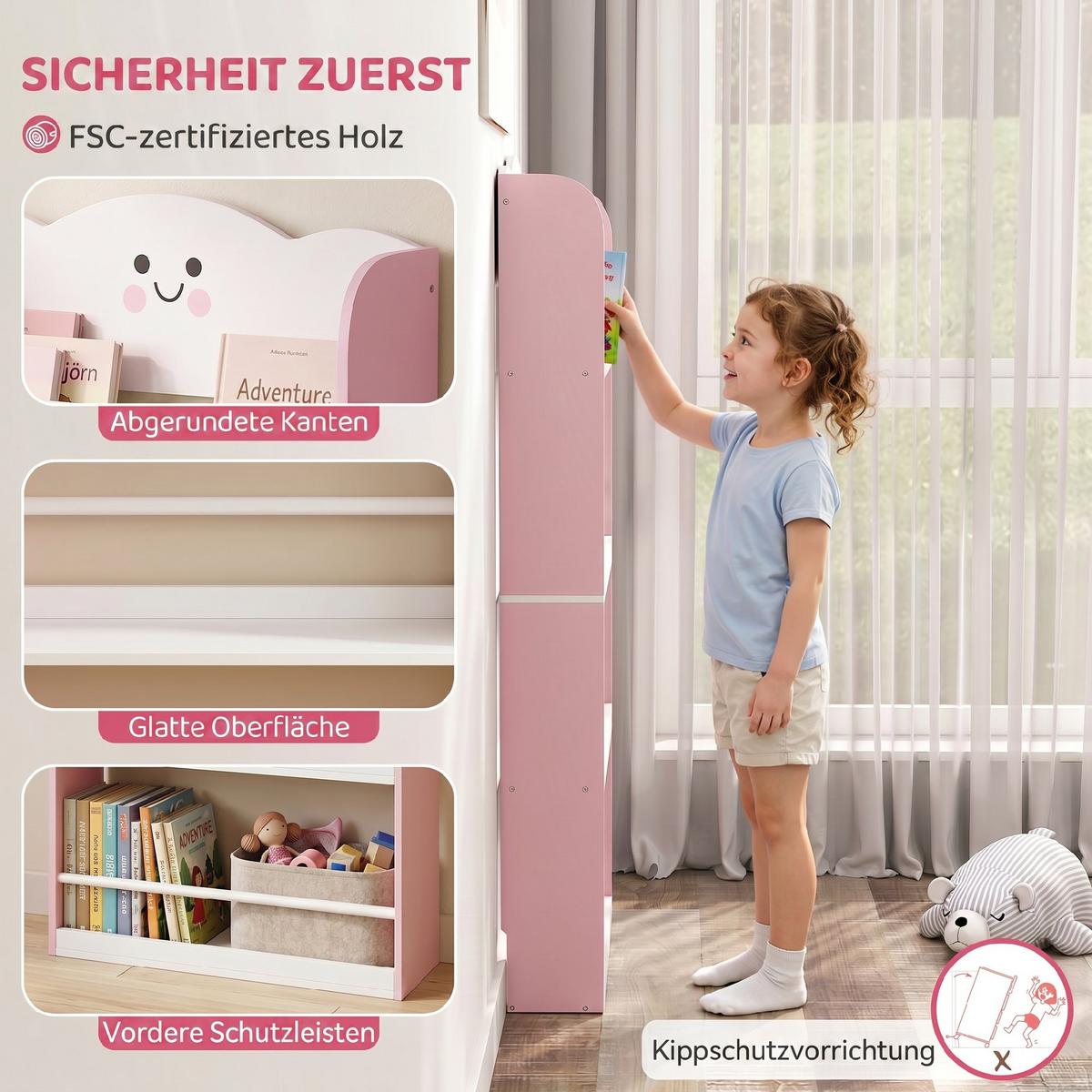 KINDERBÜCHERREGAL MDF Kiefer Rosa - Rosa, Holzwerkstoff (15/120.5/60cm) - AIYAPLAY