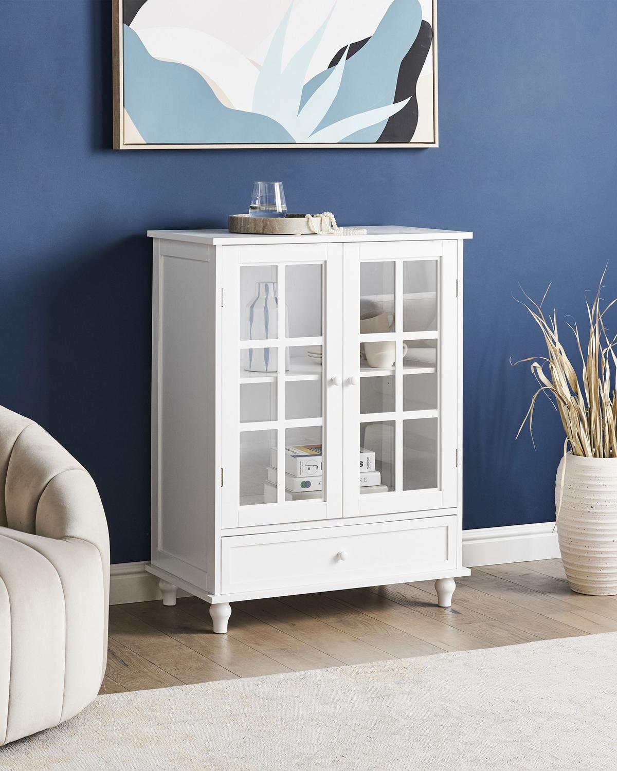 SIDEBOARD mit Glastüren 71 cm Weiß Carlet - Weiß, Holzwerkstoff (71/93/38cm) - Beliani