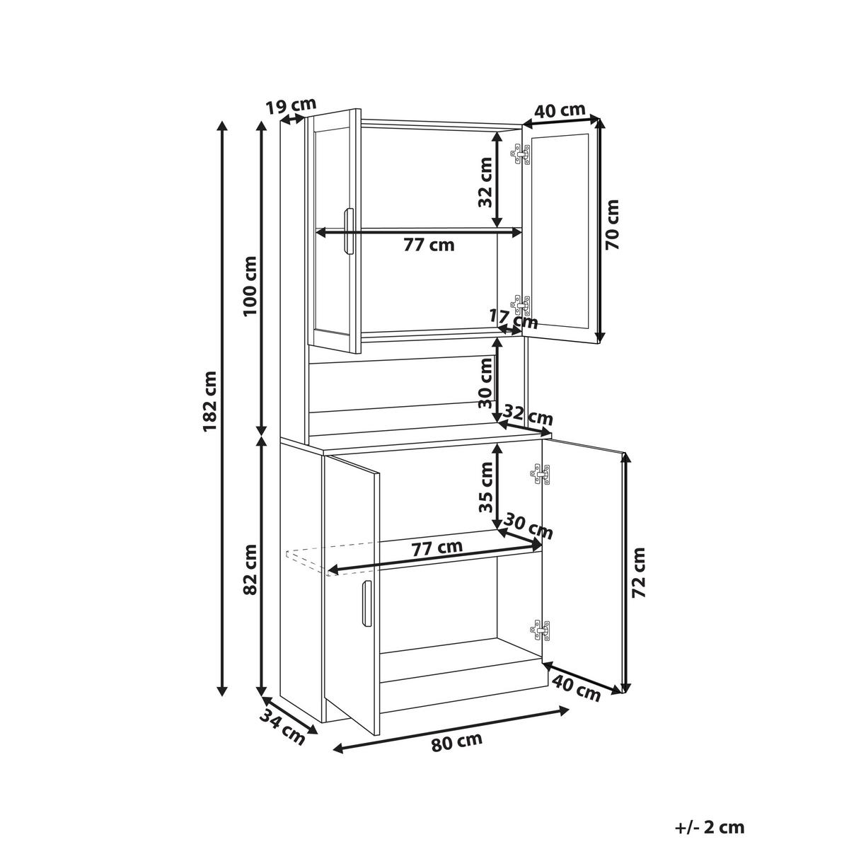 VITRINE mit Glastüren 80 cm Weiß Cygnet - Hellbraun, Holzwerkstoff (80/182/34cm) - Beliani