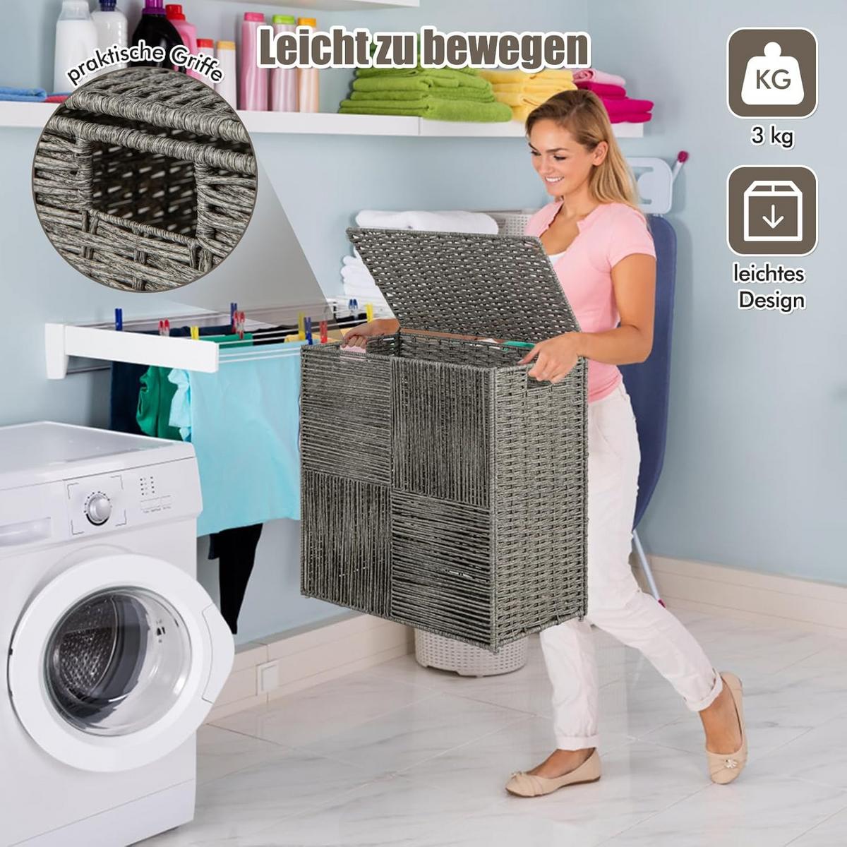 WASCHEKORB Grau - Grau, Kunststoff (33/57/62cm) - COSTWAY