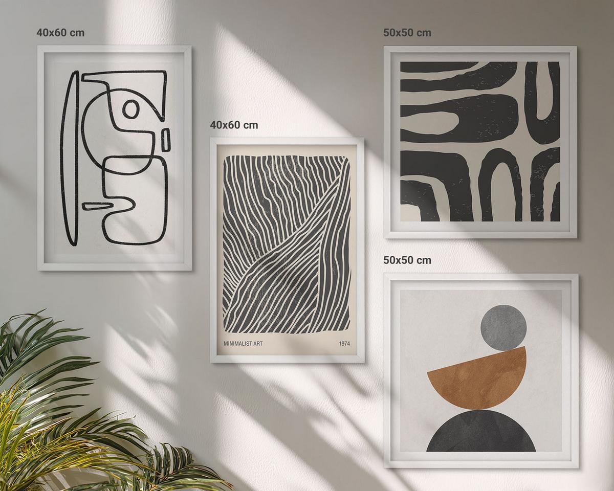BILDER SET 4er Set - 50x50 cm & 40x60 cm Weißer Rahmen - Abstrakte Muster mit Linien - Weiß, Kunststoff (50/50cm) - TULUP
