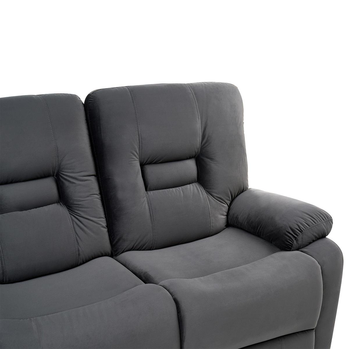 SOFA elektrisch verstellbar 3-Sitzer Samtstoff Dunkelgrau Bergen - Dunkelgrau/Grau, Textil (202/101/72cm) - Beliani