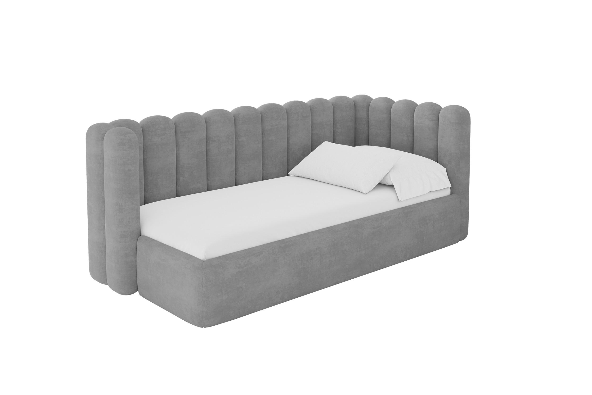 EINZELLBETT Jugendbett mit Bettkasten und Matratze H3/H4, Links - HUGY 100x200 Grau - Hellgrau, Holzwerkstoff/Textil (100/200cm) - ALTDECOR