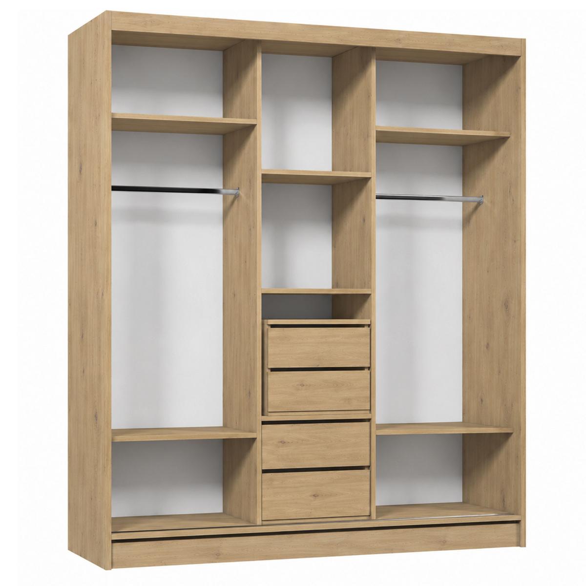 SCHWEBETÜRENSCHRANK Debra mit 3 Türen, 180/216/61 eiche Artisan mit Spiegel und Schubladeneinsätze - Eiche Artisan, Holzwerkstoff (180/216/61cm) - Beautysofa