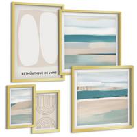 BILDER SET 5er Set - 50x50 cm & 20x30 cm & 40x60 cm Goldrahmen - Abstrakte blaue Landschaften - Goldfarben, Kunststoff (40/60cm) - TULUP