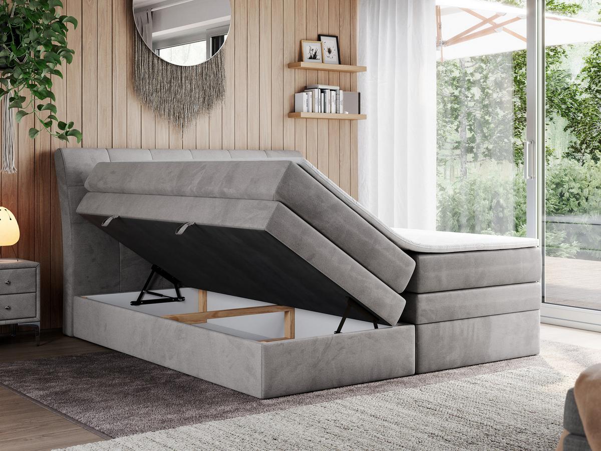BOXSPRINGBETT GOLD-10 KING 200/200 Hellgrau Velvet - H3 - Hellgrau, Holz/Textil (200/200cm) - MKS
