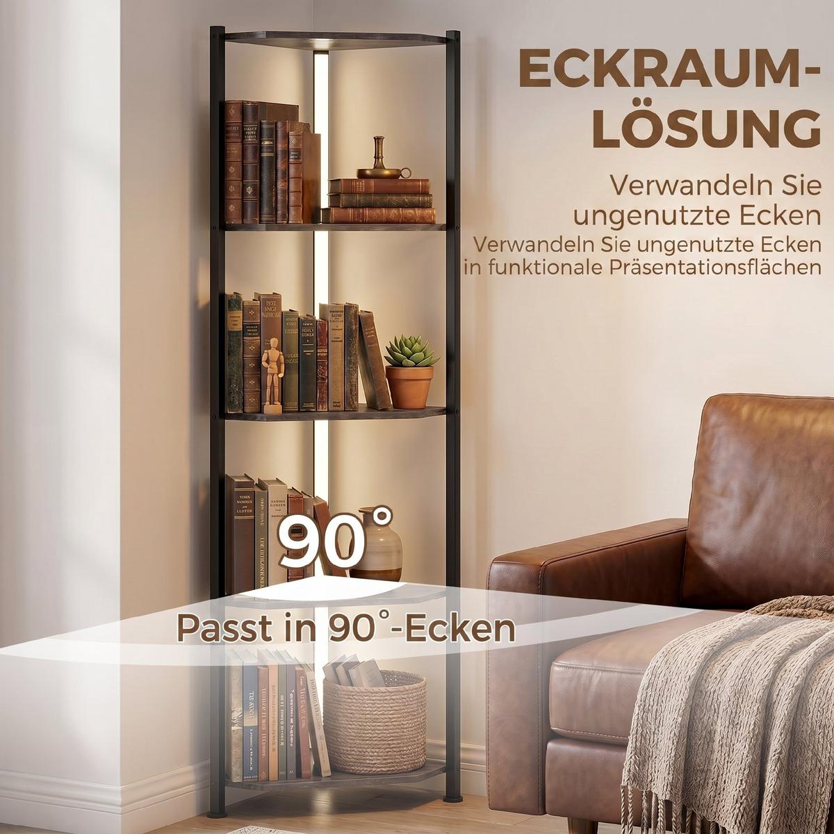 BÜCHERREGAL Spanplatte Stahl Rustikal Braun - Schwarz/Braun, Holzwerkstoff/Metall (32/147/32cm) - HOMCOM