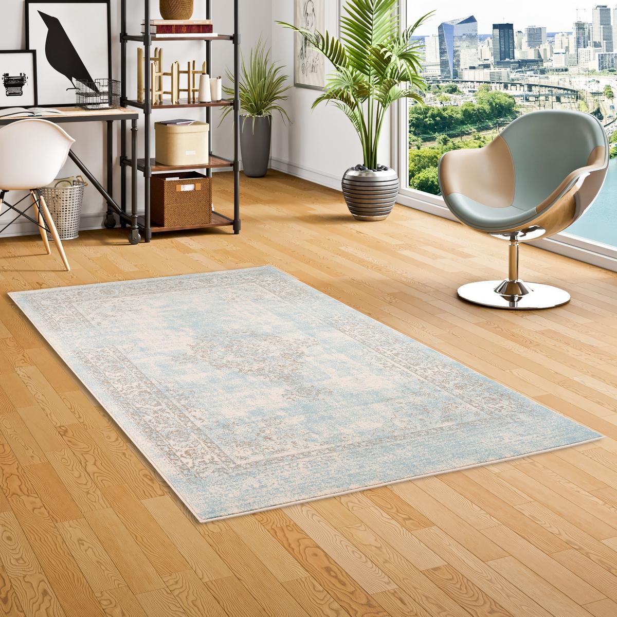 DESIGNER TEPPICH PASSION VINTAGE BORDÜRE - Blau/Beige, Textil (80/150cm) - Pergamon