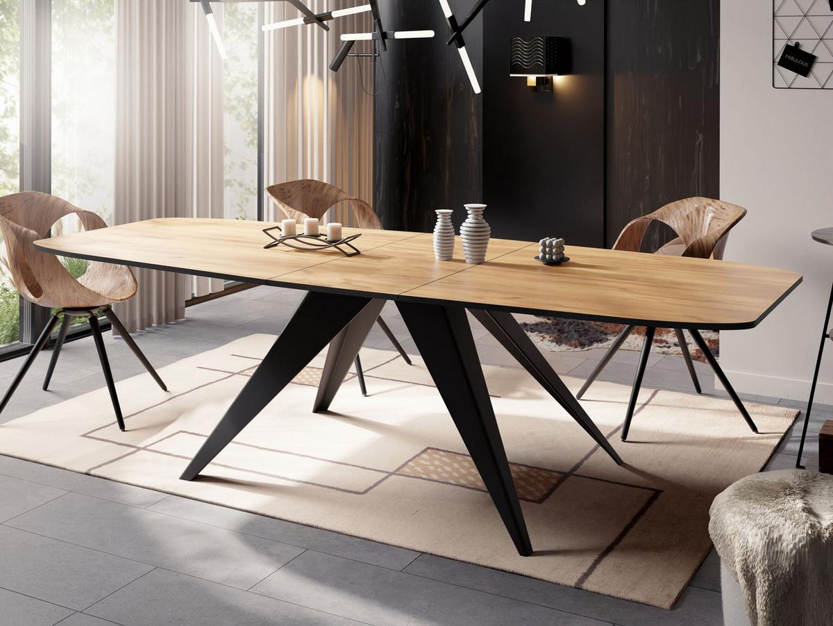 ESSTISCH Foster rechteckig ausziehbar, Craft Eiche 180-218/90/76 cm - Eiche Wotan/Schwarz, Holzwerkstoff/Metall (90/220/76cm) - WFL GROUP