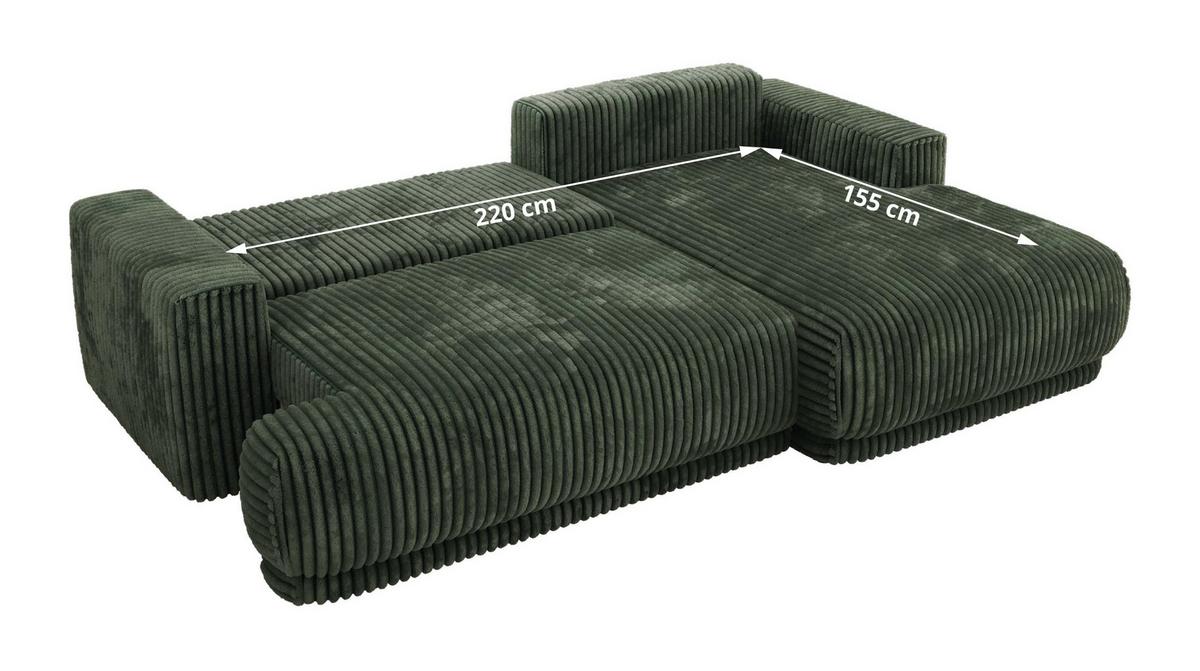 ECKSCHLAFSOFA RINA L Dunkelgrün Cord - links - Dunkelgrün/Schwarz, Kunststoff/Textil (267/170cm) - MKS