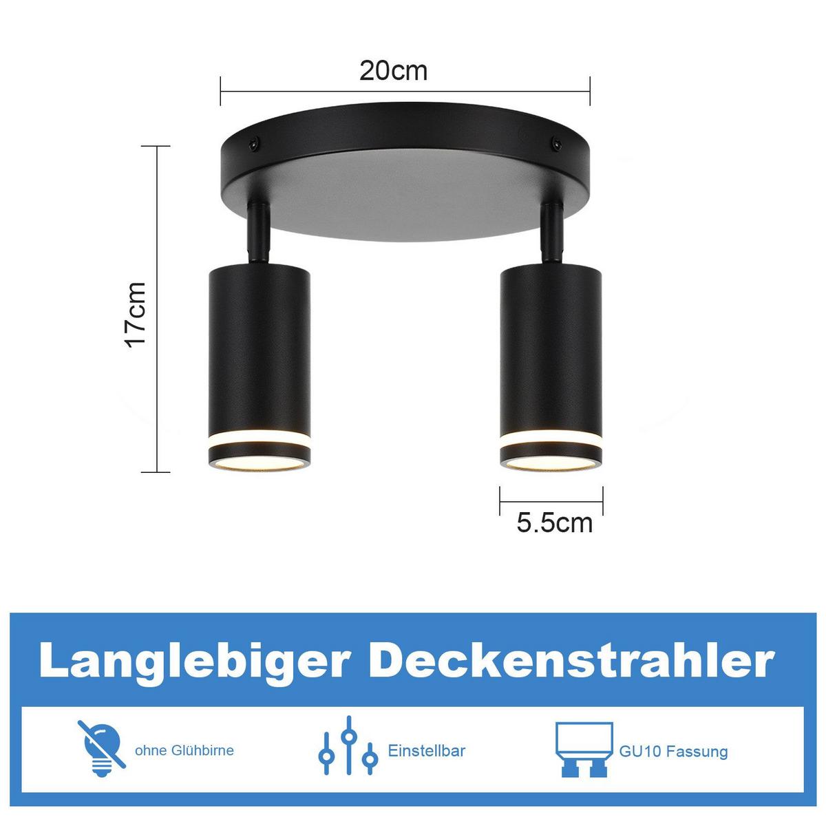 DECKENSTRAHLER Heilbronn 2-flammig 20/20/17 cm - Schwarz, Metall (20/20/17cm) - Nettlife