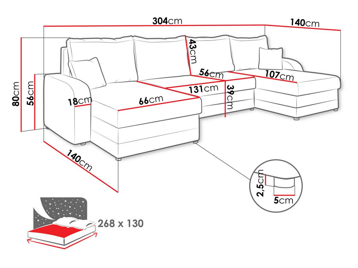 WOHNLANDSCHAFT Kris U Cord - Schwarz/Sahara, Holz/Kunststoff (304/80/140cm) - MIRJAN24