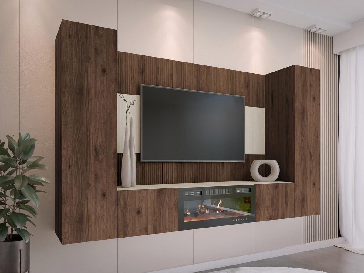 WOHNWAND Deromi V mit Kamin - Braun, Holzwerkstoff (260/150/38cm) - MIRJAN24