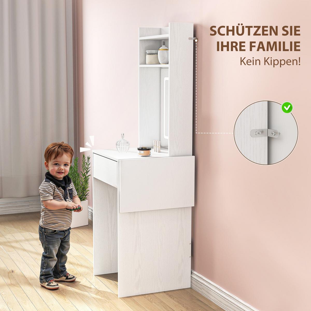 SCHMINKTISCH Spanplatte MDF Weiß - Weiß, Holzwerkstoff (45/152/45cm) - HOMCOM