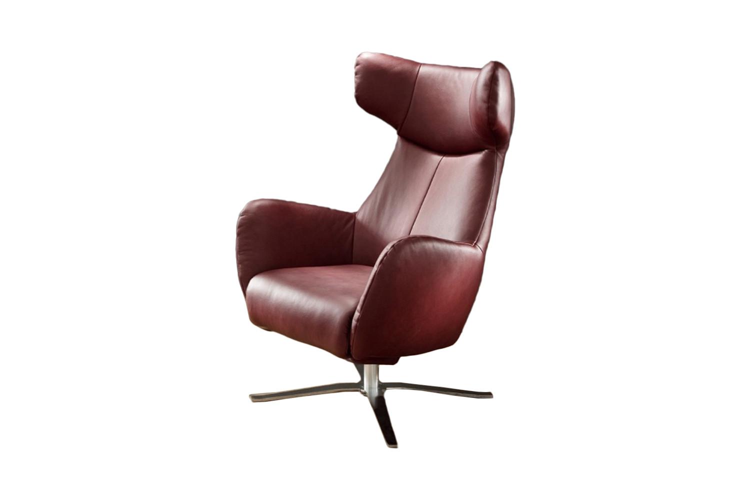 DREHSESSEL MIT WIPPFUNKTION RANDY Rot Leder Drehbar (180°) - Rot/Silberfarben, Leder (79/117/96cm) - KAWOLA
