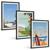 BILDER SET 3er Set - 40x60 cm Schwarzer Rahmen - Amalfi, Positano und Capri - Schwarz, Kunststoff (40/60cm) - TULUP