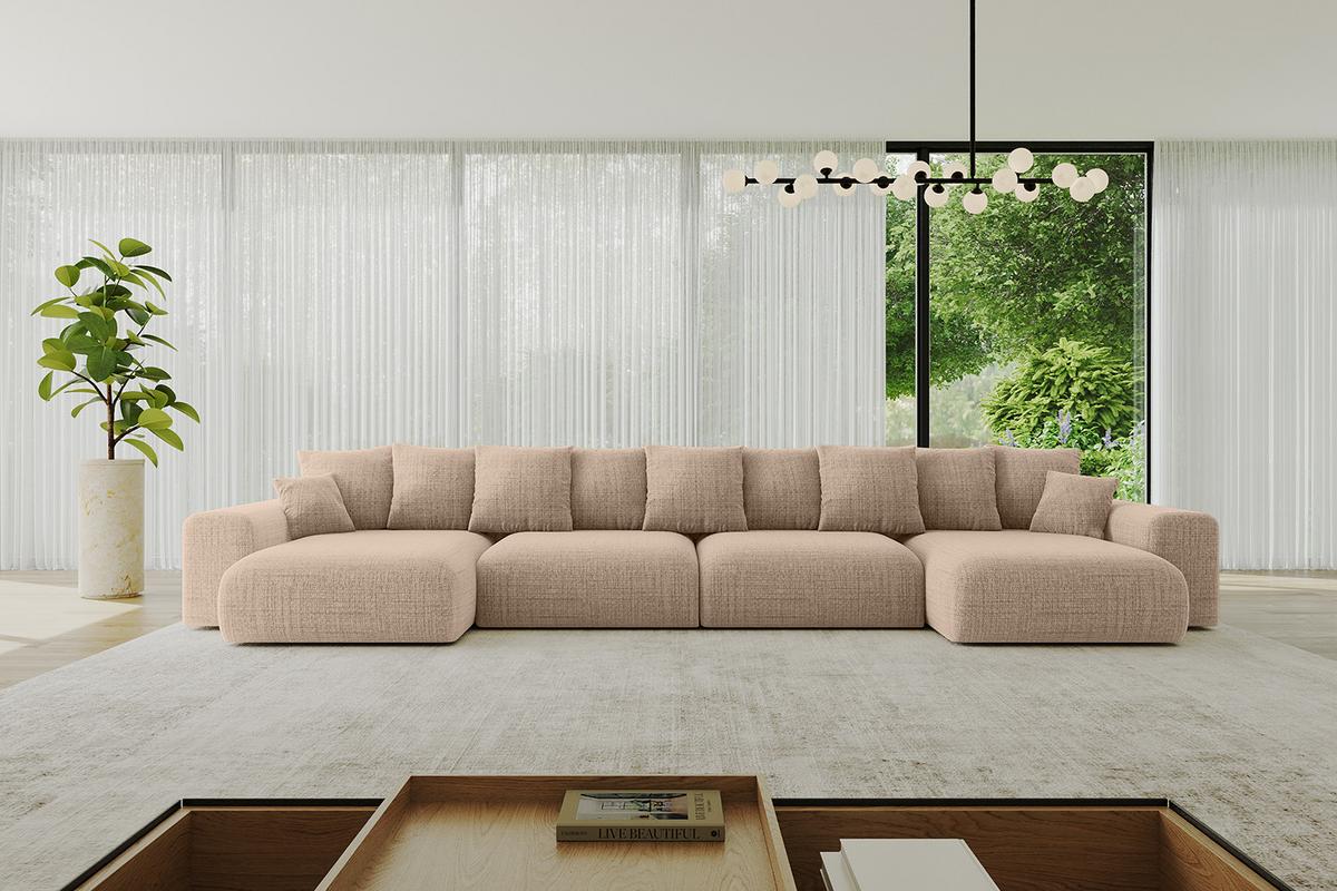 WOHNLANDSCHAFT mit Schlaffunktion ESKAR-U2-464x176x72cm Dunkelbeige - Sahara, Holzwerkstoff/Kunststoff (176/72/464cm) - ALTDECOR
