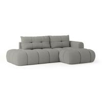 ECKSOFA FLUMA R-S Hellgrau Boucle-Stoff mit Schlaffunktion - Hellgrau, Holz (279/158cm) - MASSENO