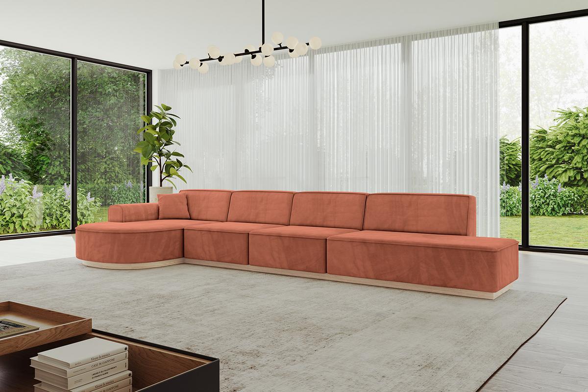 ECKSOFA Ottomane Links ARRIO-L3 - 413x171x83 cm Apricot - Koralle, Holzwerkstoff/Textil (413/171cm) - ALTDECOR