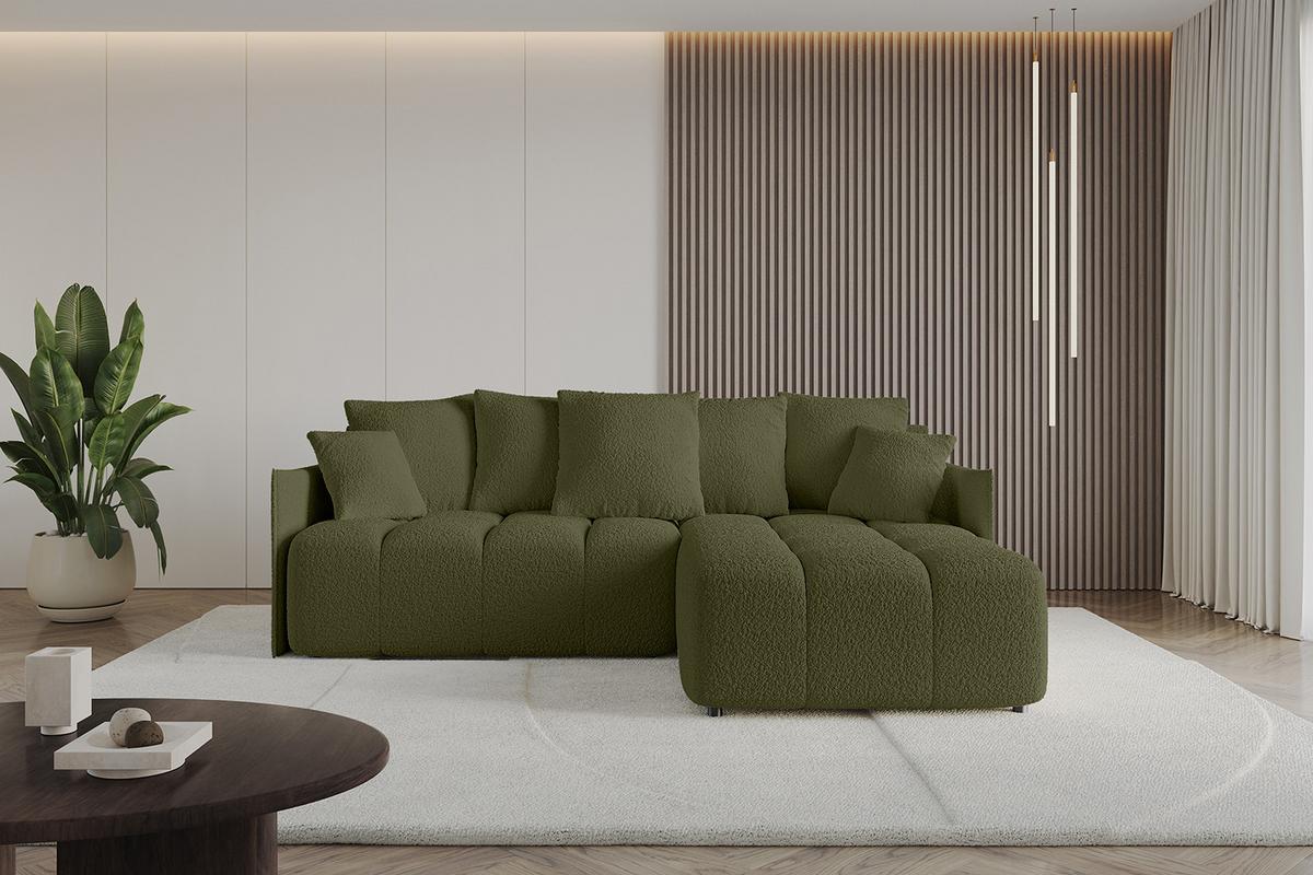 ECKSOFA Ottomane rechts LONLI-L 251x189x68 Olivgrün Bouclé - Olivgrün, Holzwerkstoff/Kunststoff (189/251cm) - ALTDECOR
