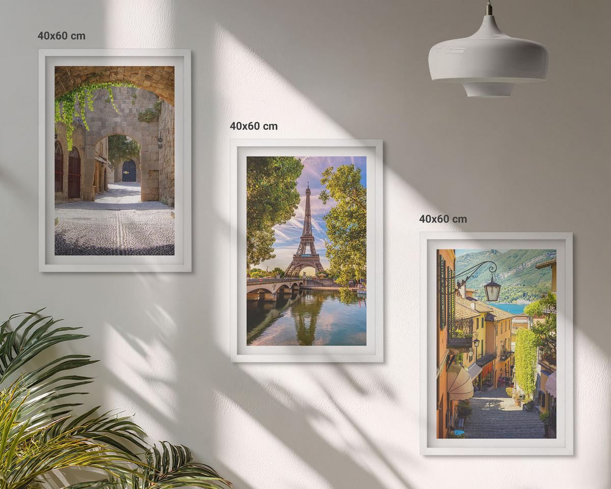 BILDER SET 3er Set - 40x60 cm Weißer Rahmen - Straßen der Eiffel-Architektur - Weiß, Kunststoff (40/60cm) - TULUP