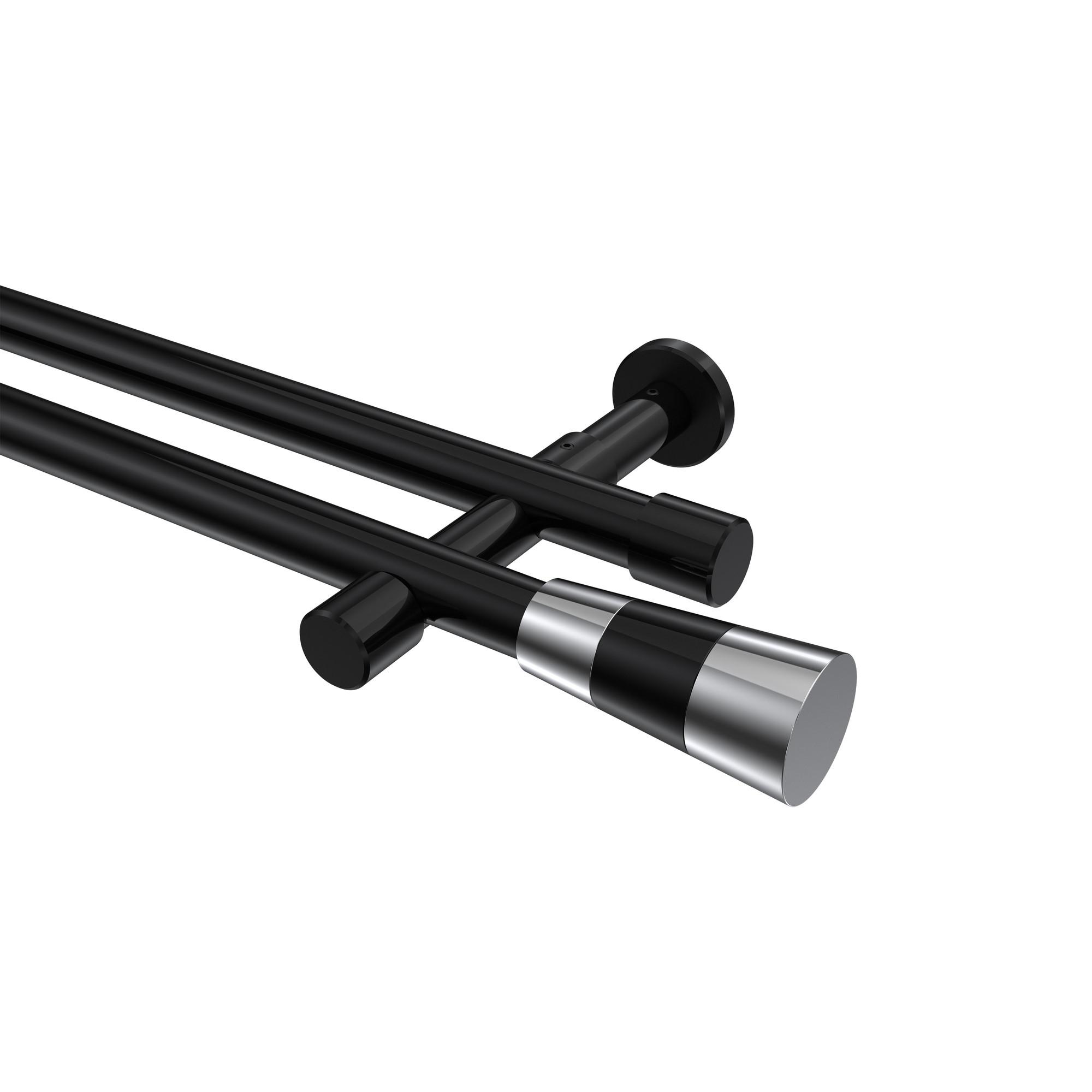 GARDINENSTANGE Prestige Tanara 140 cm, 2-läufig (ohne Ringe), 20 mm Ø Schwarz - Chromfarben/Schwarz, Metall (140cm) - INTERDECO
