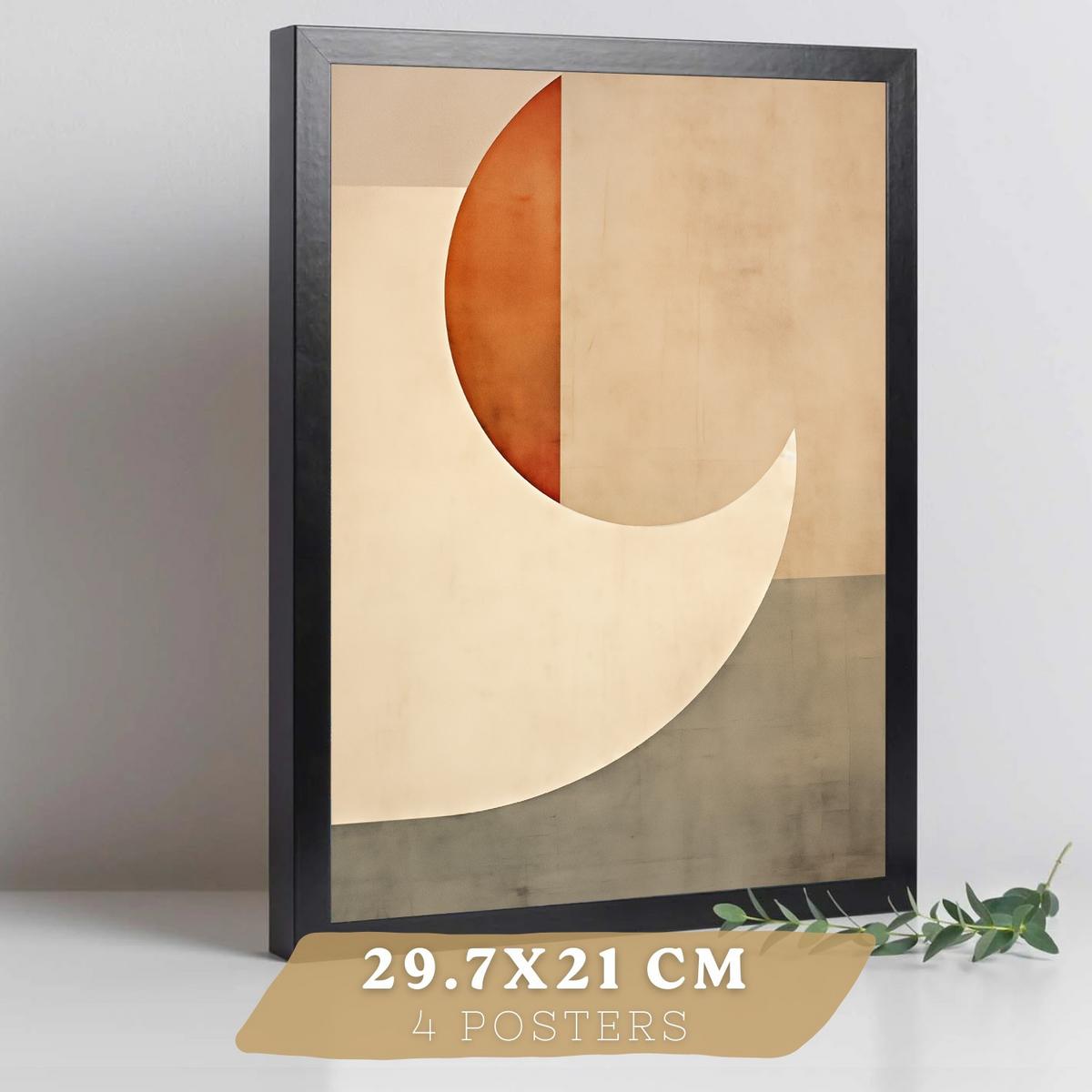 POSTER Set of 2 Beige Abstract Shape Wall Art Modern Living Room Bedroom Kitchen Bathroom Decor Schwarzer Rahmen A3 - Schwarz, Papier (29.7/1/42cm) - Nacnic