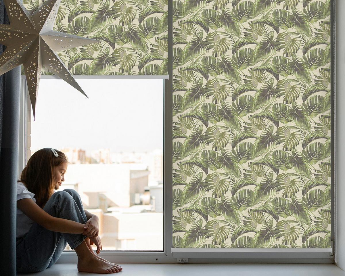 INNENROLLO - Fensterrollo - Rollo - 90x180 cm - Blütenblätter - Grün, Kunststoff (90/180/0.5cm) - TULUP