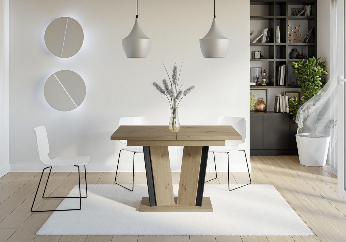 ESSTISCH SAMAR Ausziehbar 120 - 160 / 80 x 76 cm - Schwarz/Eiche Artisan, Holz (120/80/76cm) - MASSENO