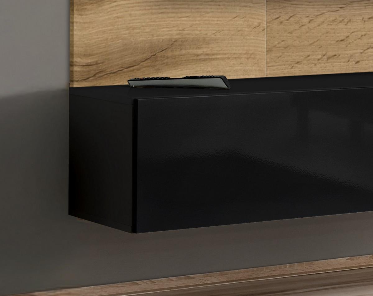 TV-LOWBOARD Eiche Wotan und schwarz 180 cm, Set hängend inklusive Akustikpaneel - Eiche Wotan/Schwarz, Holzwerkstoff (180/148/40cm) - Inn.Furn