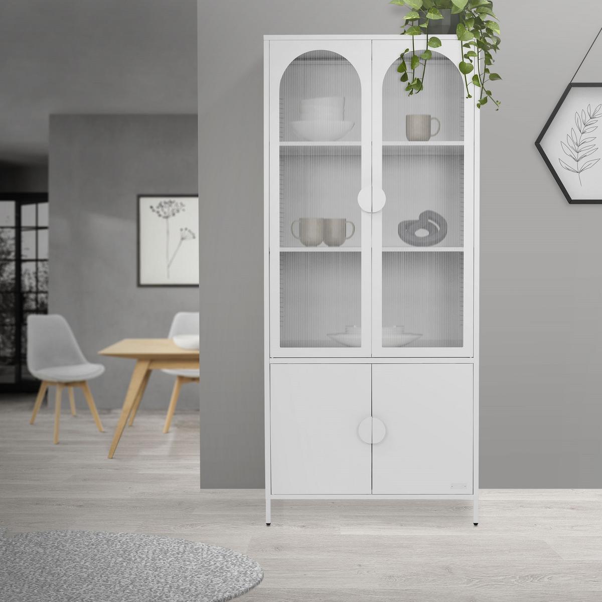 VITRINENSCHRANK 80x185x40 cm Weiß aus Stahl mit 4 Türen - Weiß, Metall (80/185/40cm) - ML-DESIGN