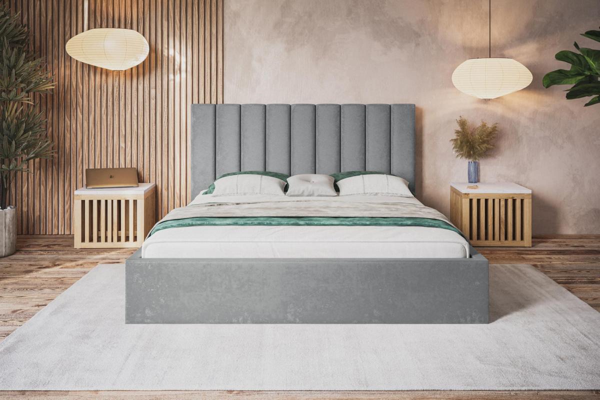 BETT 140x200 - Polsterbett mit Bettkasten und Holzrahmen - Modern Betten - Weicher Jasminstoff - Kollektion Sapporo - Grau - Grau, Holz/Textil (140/200cm) - Alpi-Möbel