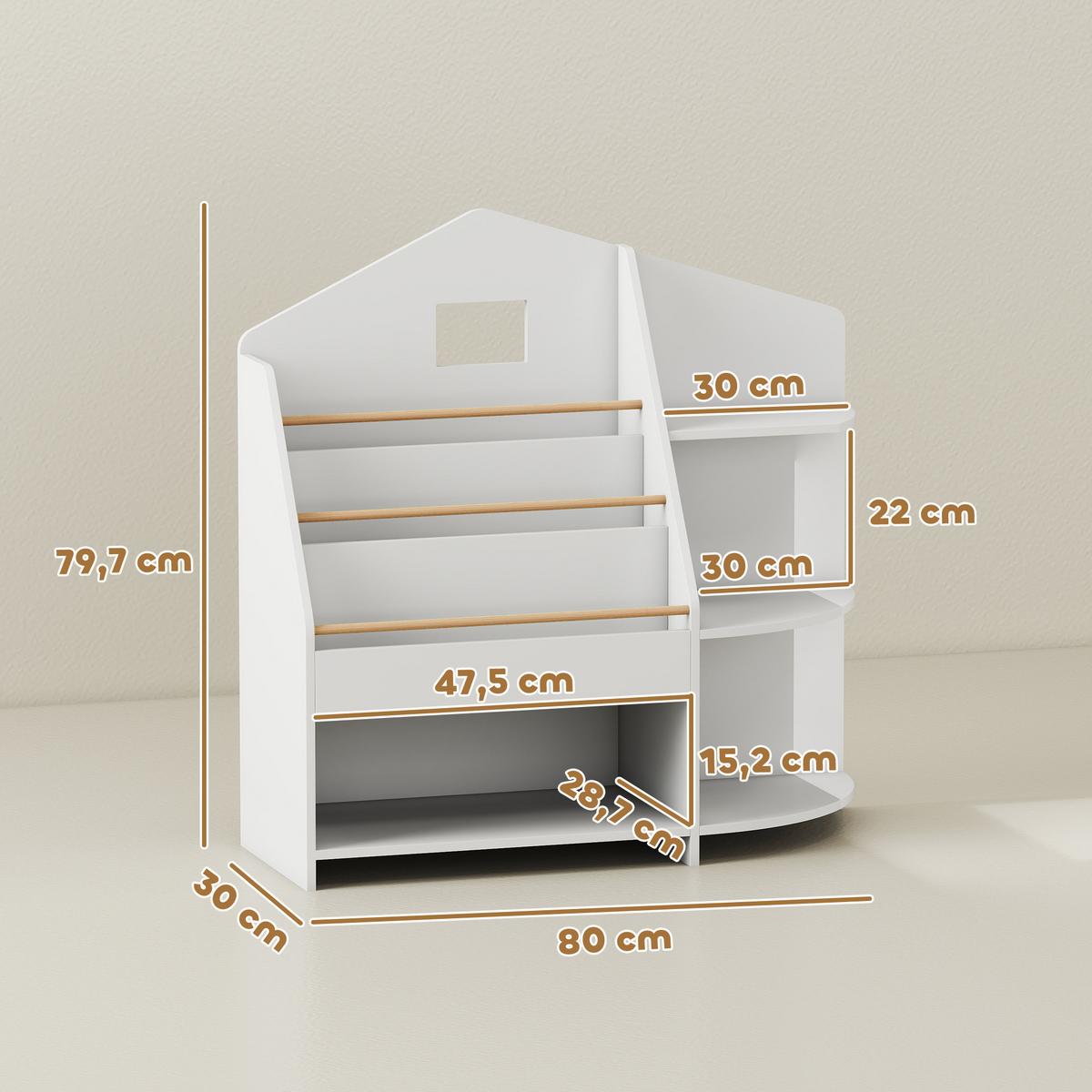 KINDERBÜCHERREGAL MDF Kiefernholz Weiß - Weiß, Holzwerkstoff (30/79.7/80cm) - AIYAPLAY