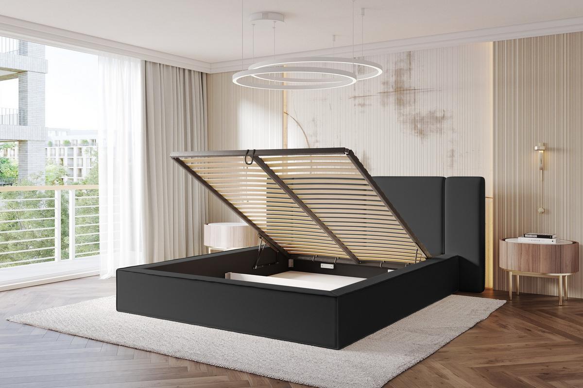POLSTERBETT mit Bettkasten und Lattenrost, Bett mit Matratze H3/H4 - RIVO 120x200 Schwarz - Schwarz Hochglanz, Holzwerkstoff/Textil (120/200cm) - ALTDECOR