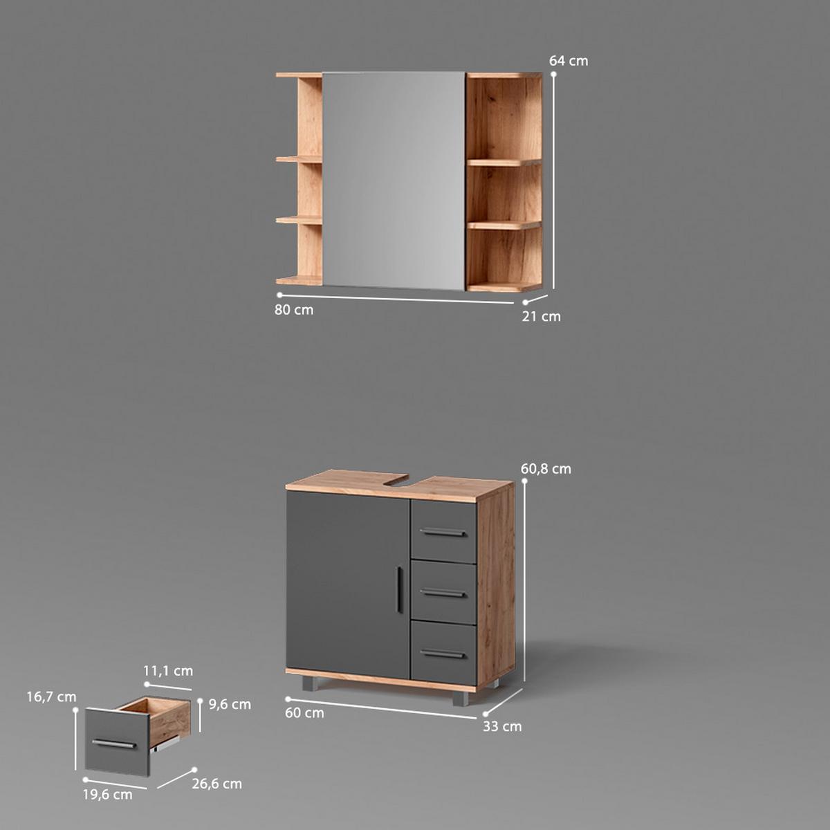 BADMÖBEL-SET Eisak Eiche 2 Teile - Eichefarben, Holzwerkstoff (60/60/33cm) - Livinity®