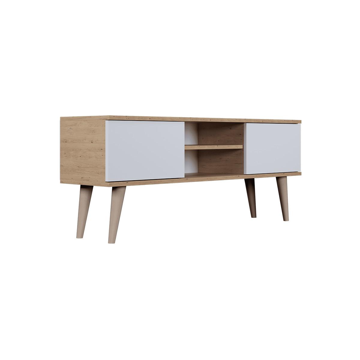 TV-MÖBEL Toronto Weiß und Holz - Weiß/Braun, Holzwerkstoff (120/35/55cm) - Petits-meubles