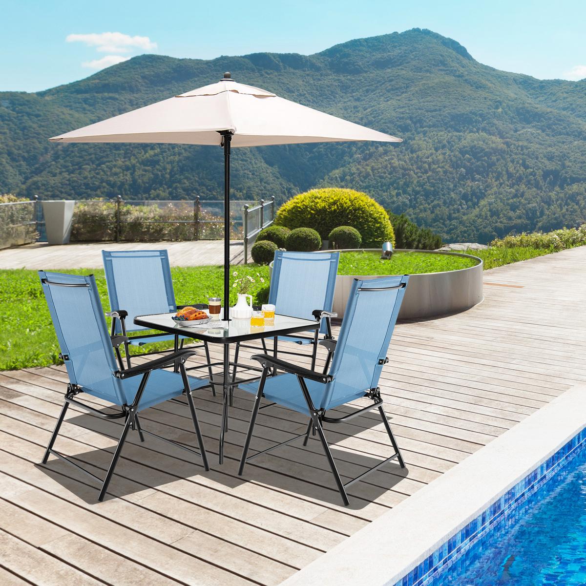 TERRASSENSTUHL Blau (4-teilig) - Blau, Metall (65/93/60cm) - COSTWAY