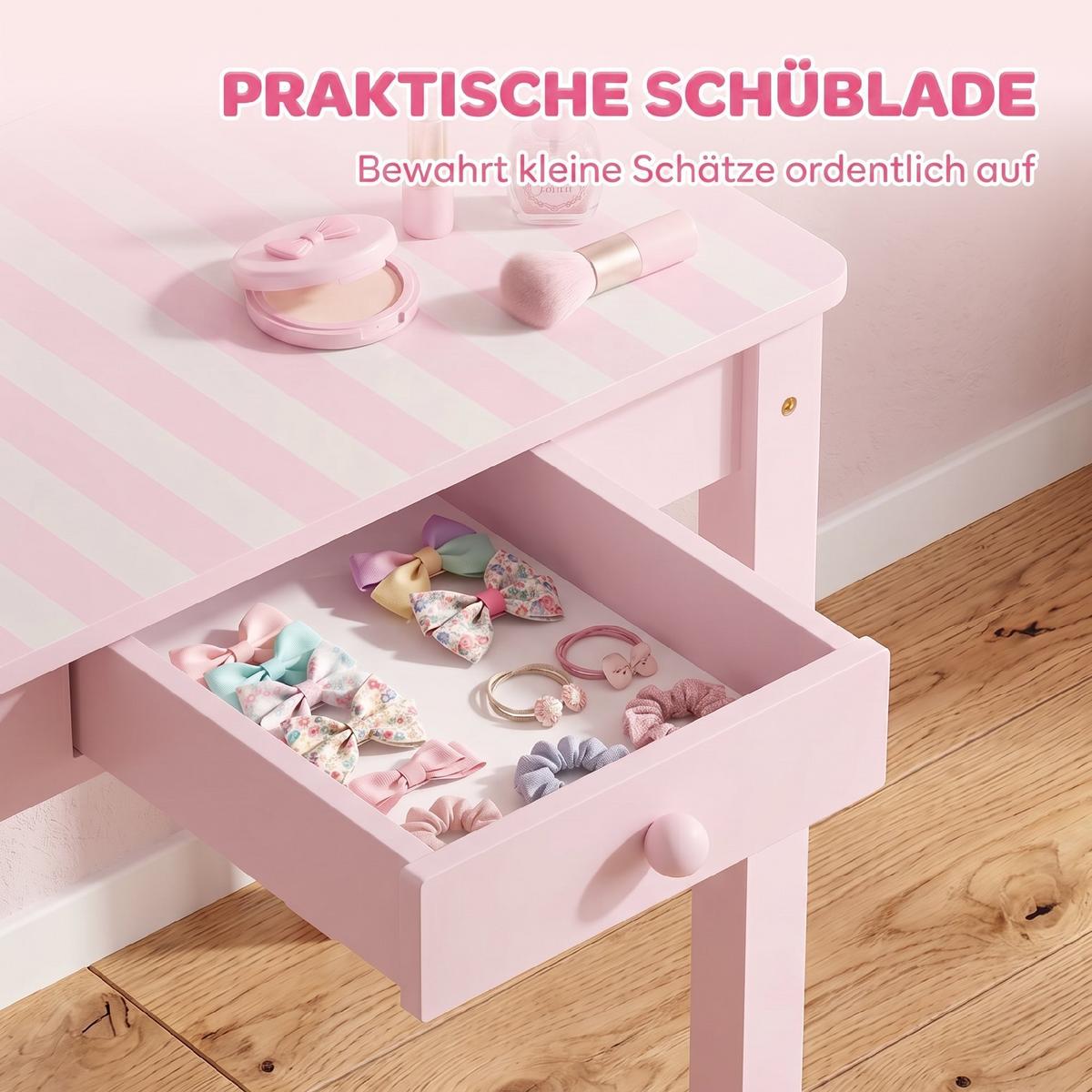 KINDER-SCHMINKTISCH-SET MDF Acryl Rosa - Rosa/Weiß, Holz/Holzwerkstoff (34/82/55cm) - AIYAPLAY