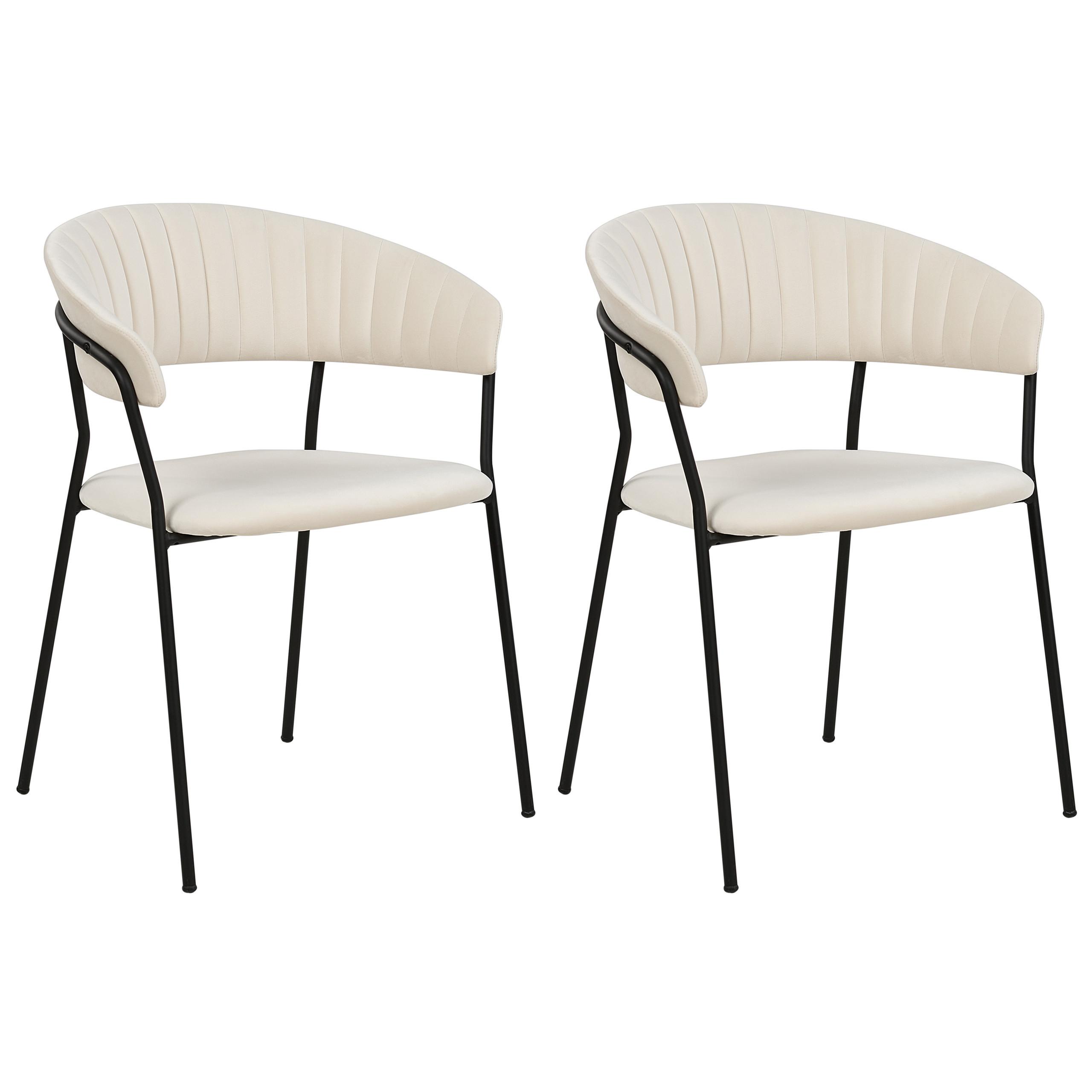 ESSZIMMERSTUHL 2er-Set Samtstoff Weiß Mariposa - Weiß, Textil/Metall (55/78/55cm) - Beliani