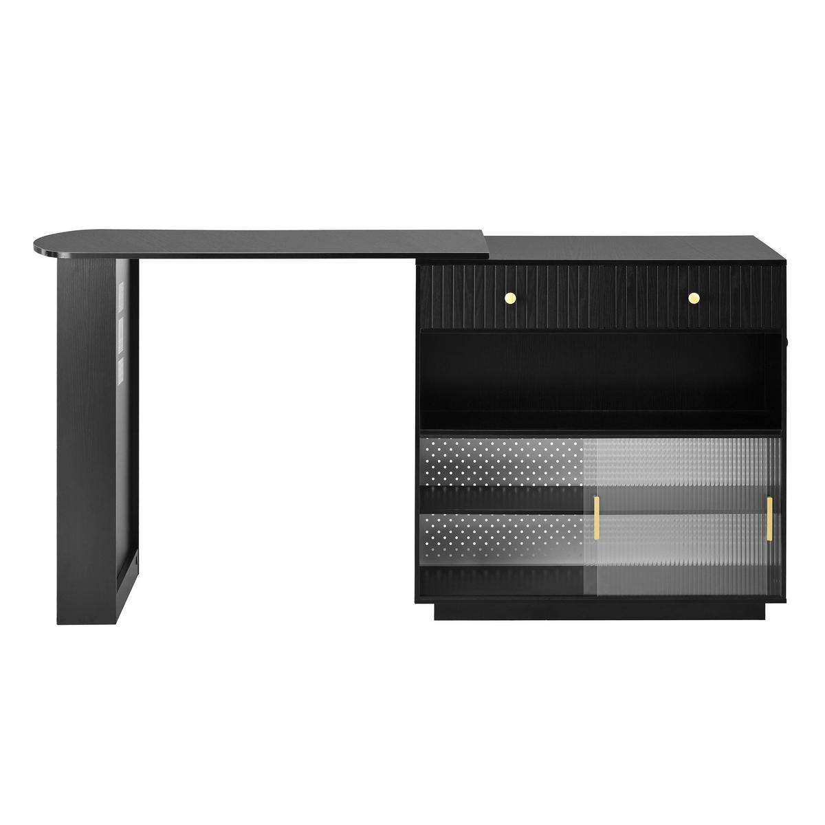 BARTISCH schwarz mit 360° drehbarem sideboard & led-beleuchtung - Schwarz, Holzwerkstoff (50/120/95.5cm) - Urban Meuble