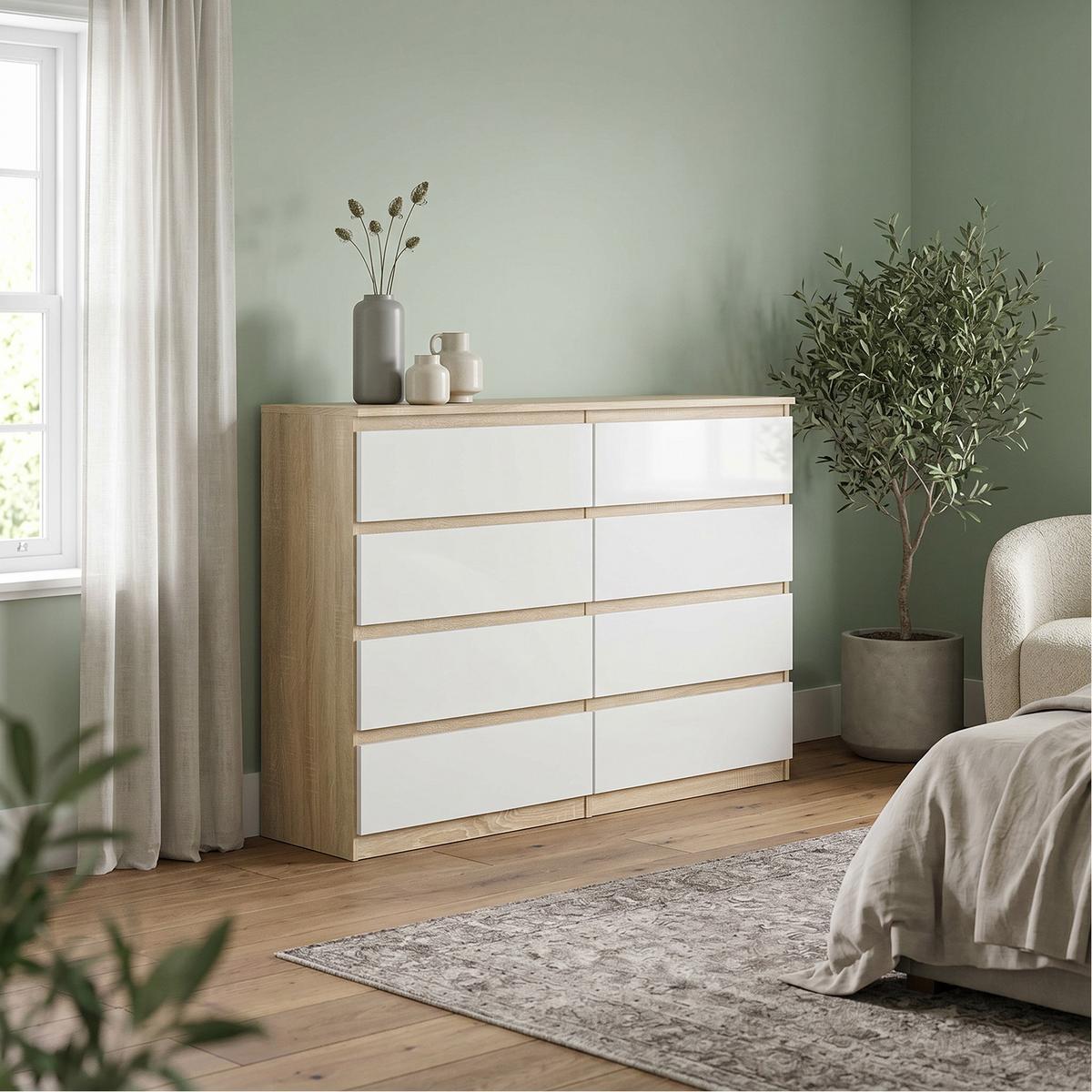 KOMMODE NUDO 138,5/101,5/39cm mit 8 Schubladen Türen Sonoma Eiche - Weiß/Sonoma Eiche, Holzwerkstoff (138.5/101.5/39cm) - MASSENO