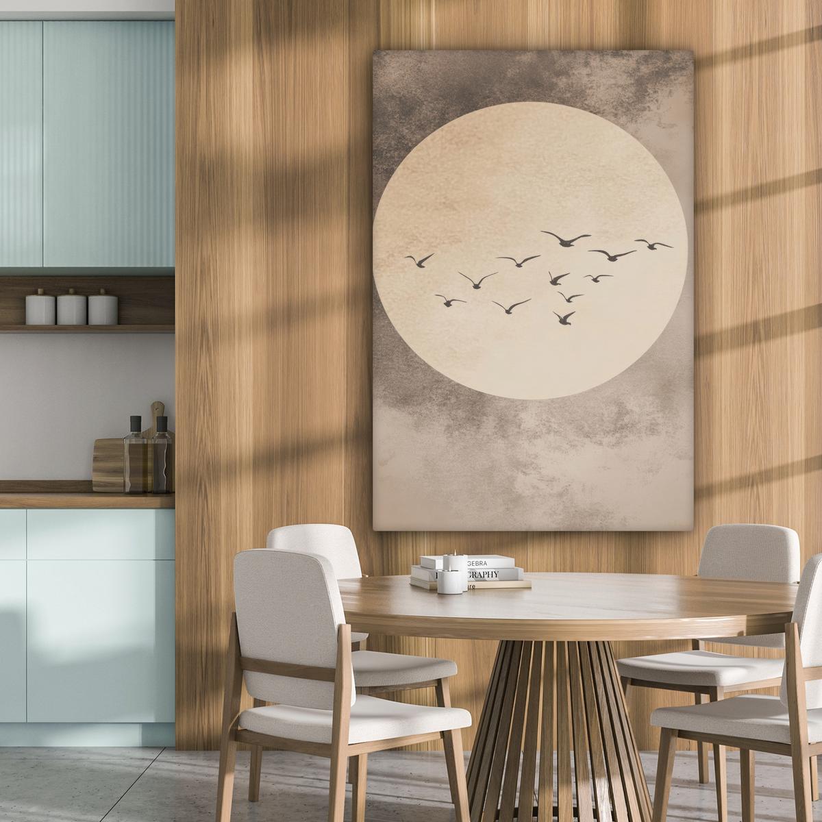 LEINWANDBILD Vogel - Beige - Japanisch Deko XXL 80x120 cm - Taupe, Textil (80/120cm) - MuchoWow