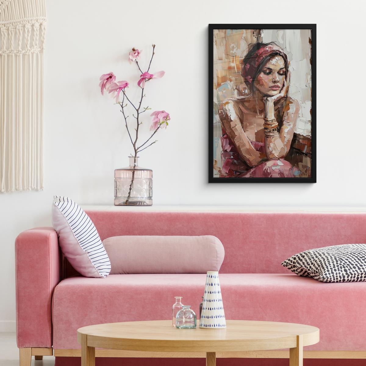 POSTER MIT RAHMEN Frau - Lackierung - Porträt - Modern Bilder mit Rahmen 40x60 cm - Altrosa, Papier (40/60cm) - MuchoWow
