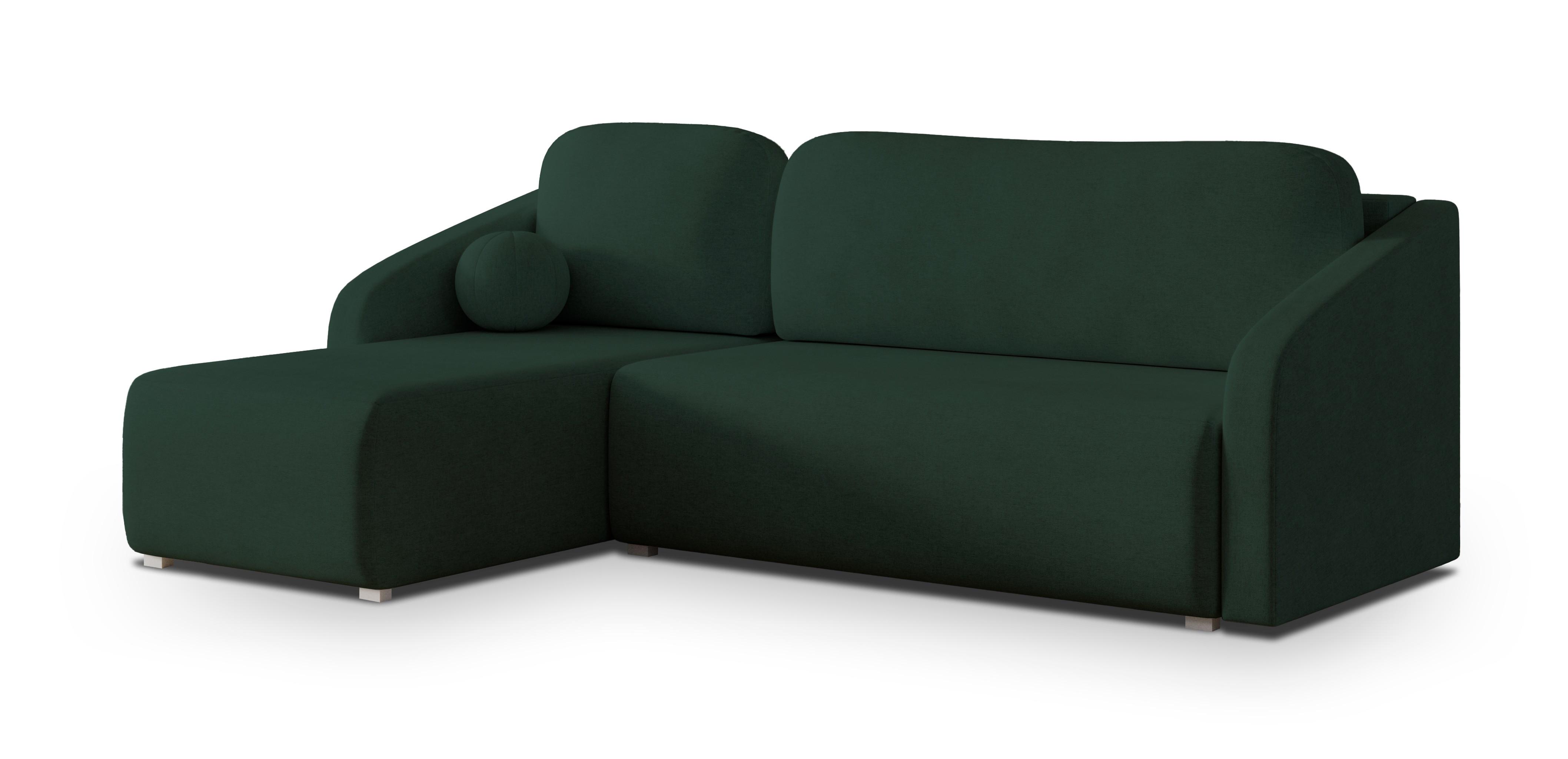 ECKSOFA MARELLO Grün Geflochtener Stoff mit Schlaffunktion - Grün, Holz (220/143cm) - MASSENO