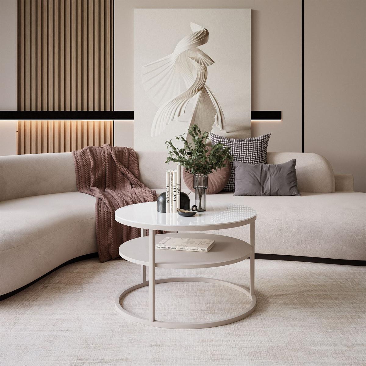 COUCHTISCH CIRI GLAS KASCHMIR mit Regal - Beige, Glas (60/60/42cm) - Lookway