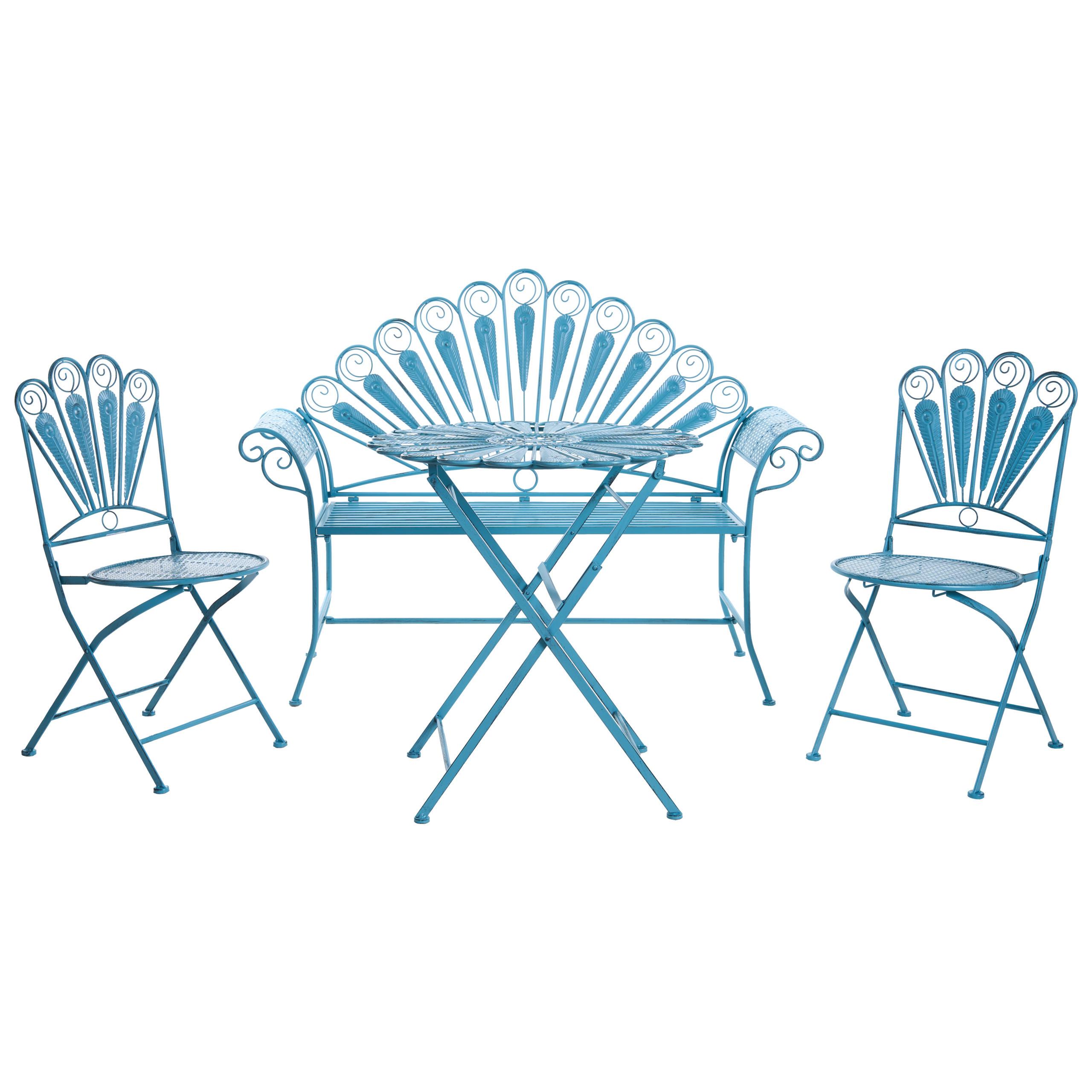 BISTRO-SET mit Bank Metall Blau Pavia - Blau, Metall - Beliani