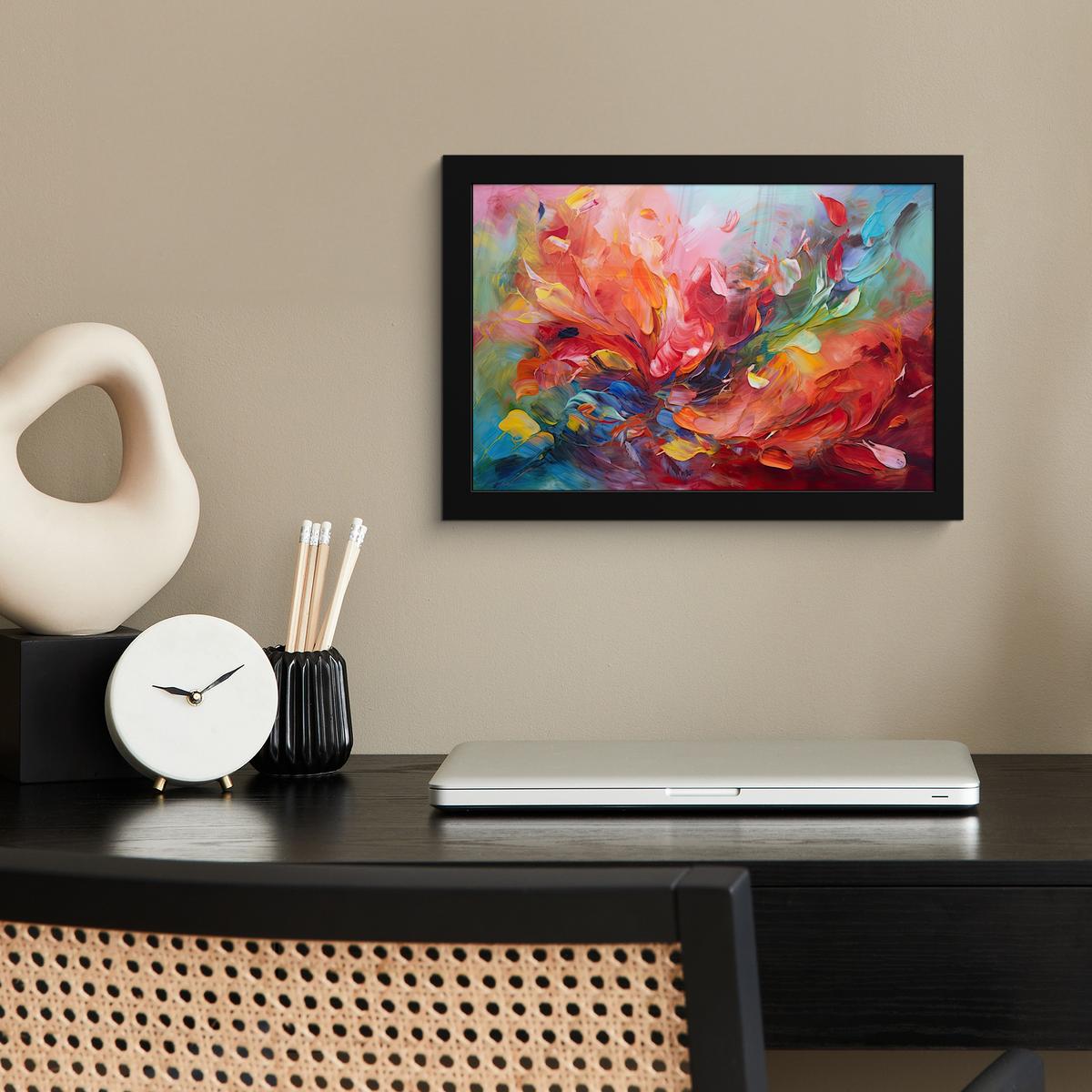 POSTER MIT RAHMENGERAHMTES BILD Ölgemälde - Kunst - Abstrakt - Farbenfroh 30x20 cm - Altrosa, Papier (30/20cm) - MuchoWow